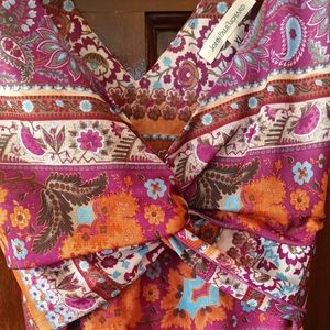 John Paul Richard Wrap Style Blouse/Tank Magenta, Teal, Brown on Off White XL